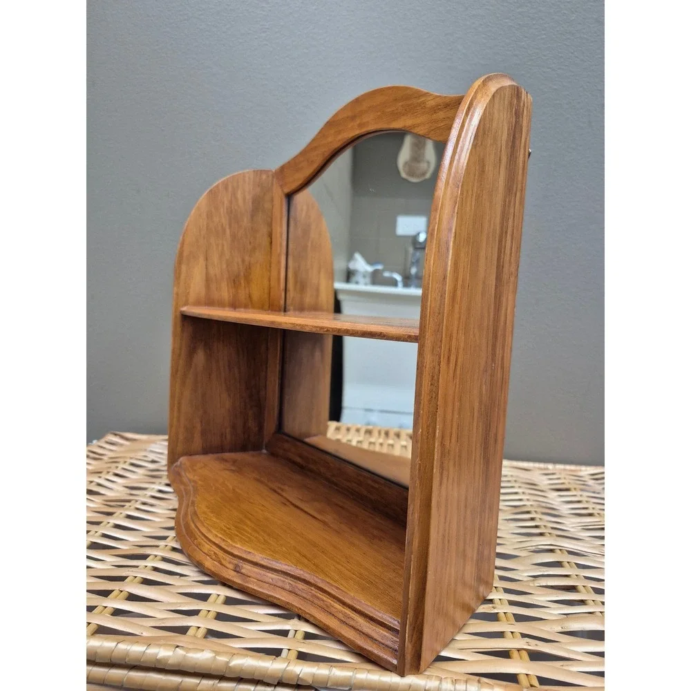 Disney Wood Wall Mirror Curio Display Shelf Arched Vanity Collectible Decor Gift